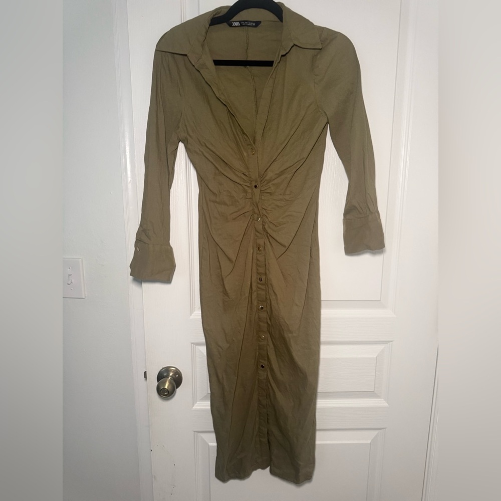 Zara Olive Long Sleeve Dress
